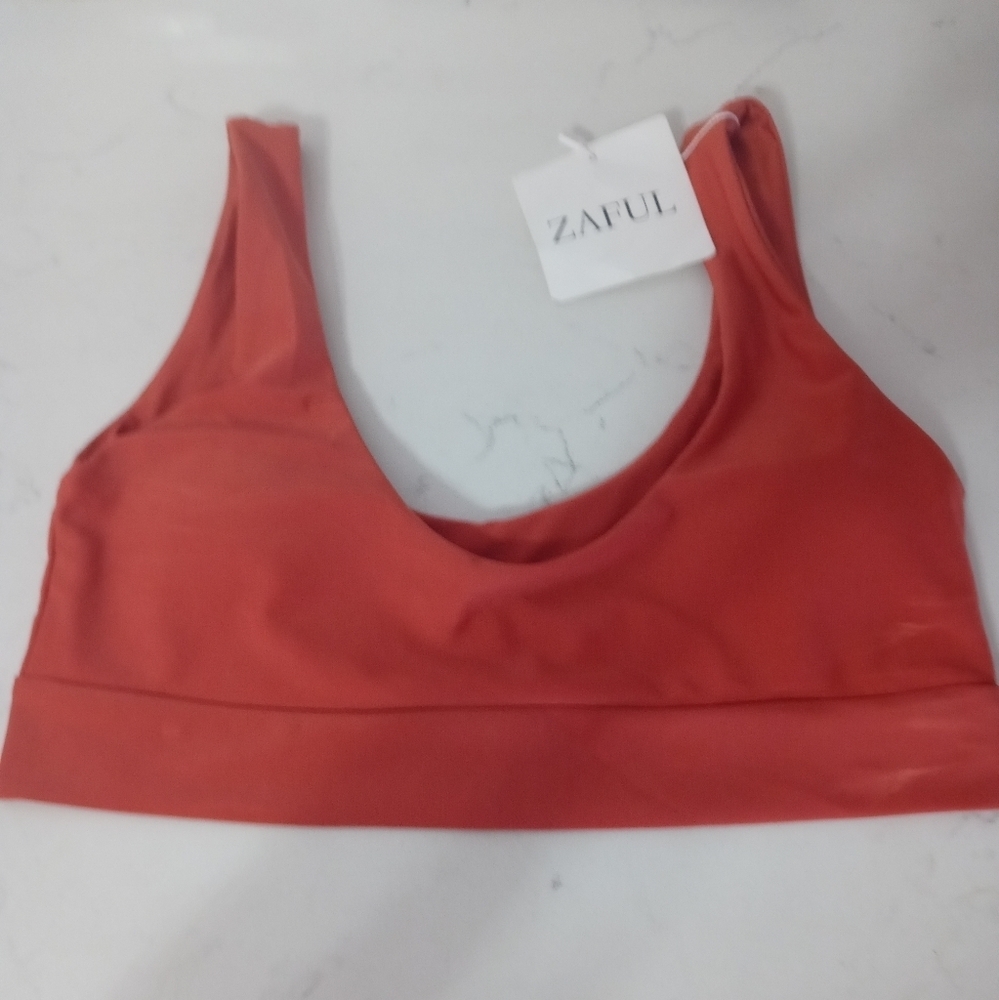 Zaful Stretch Swim top with Built in pads Medium Pumpkin Color